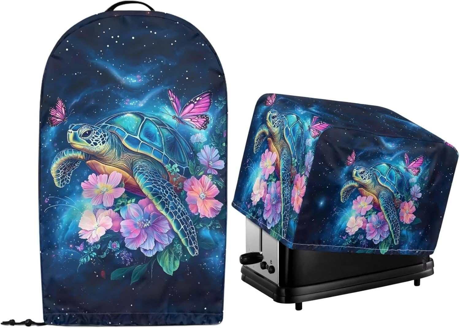 Floral Blue Sea Turtle Kitchen Appliance Dust Covers with Drawstring Hem Sef of 2 Stand Mix Food Processort Blender Machine and Toaster Dust Covers Machine Washable