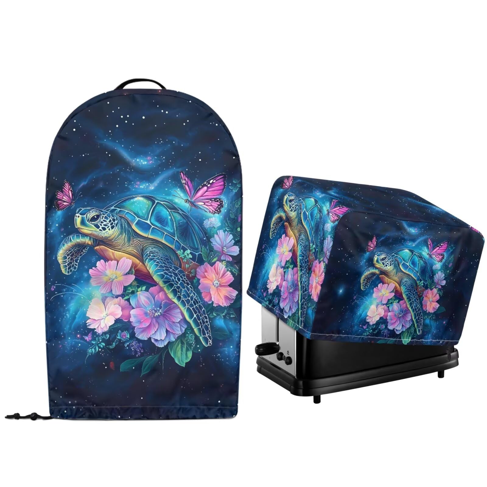 Floral Blue Sea Turtle Kitchen Appliance Dust Covers with Drawstring Hem Sef of 2 Stand Mix Food Processort Blender Machine and Toaster Dust Covers Machine Washable
