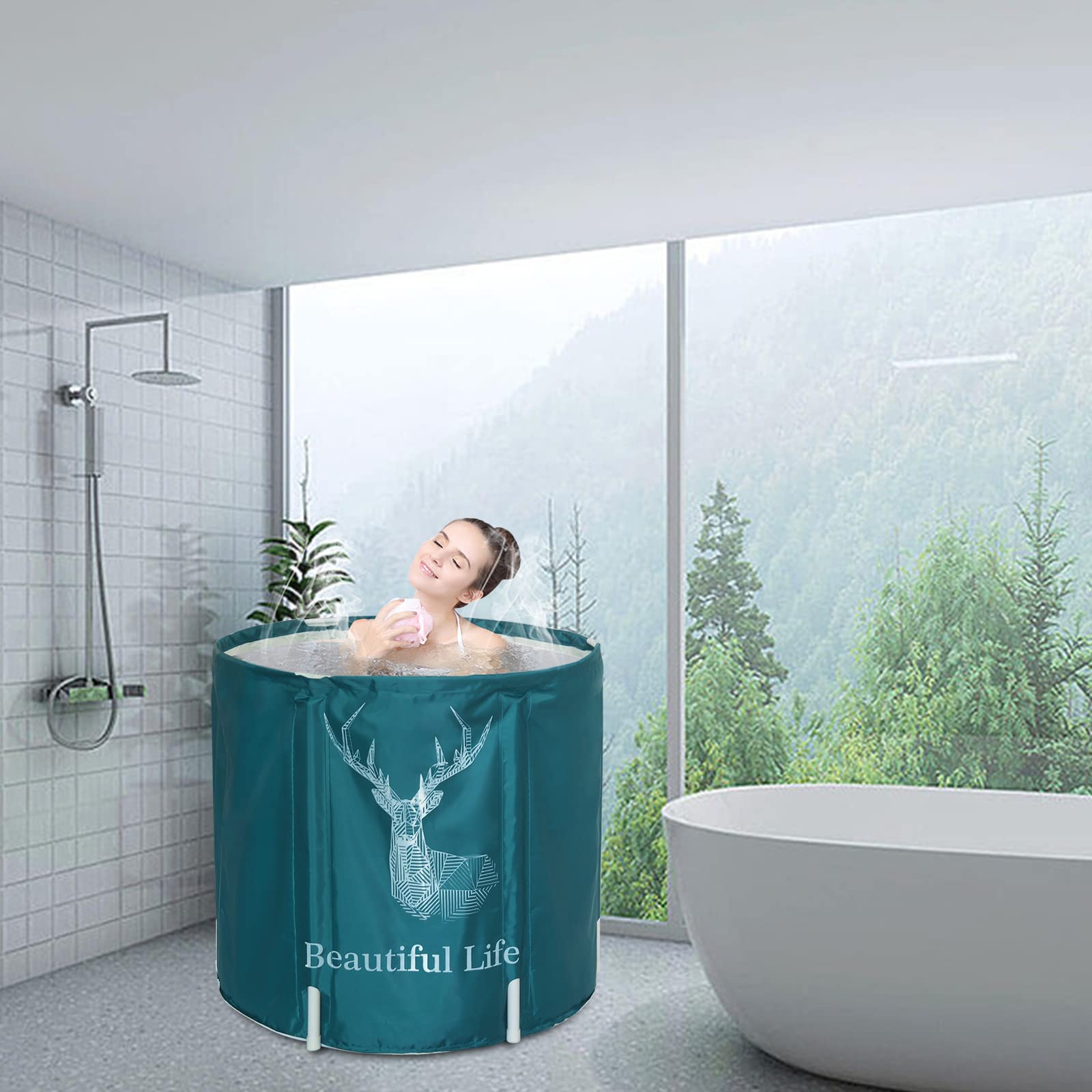 Faltbare Badewanne, Erwachsene 70x65cm Round Klappbare und Tragbare Wanne für Spa, für Kinder und Erwachsene, Ermüdungserleichterung(grün)