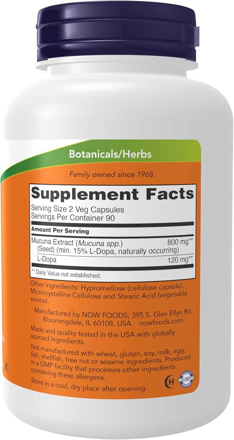 NOW Foods Supplements, DOPA Mucuna, Standardized Mucuna Extract with Naturally Occurring 15% L-Dopa, 180 Veg Capsules - Image 2