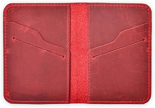 Cartera delgada de cuero para hombre cartera minimalista con bolsillo frontal cartera para tarjetas de crédito Rojo Minimalista
