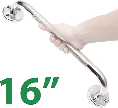 PCP Grab Bar, Chrome, Diamond Grip Security, Bath and Shower Safety Support, 16 inches