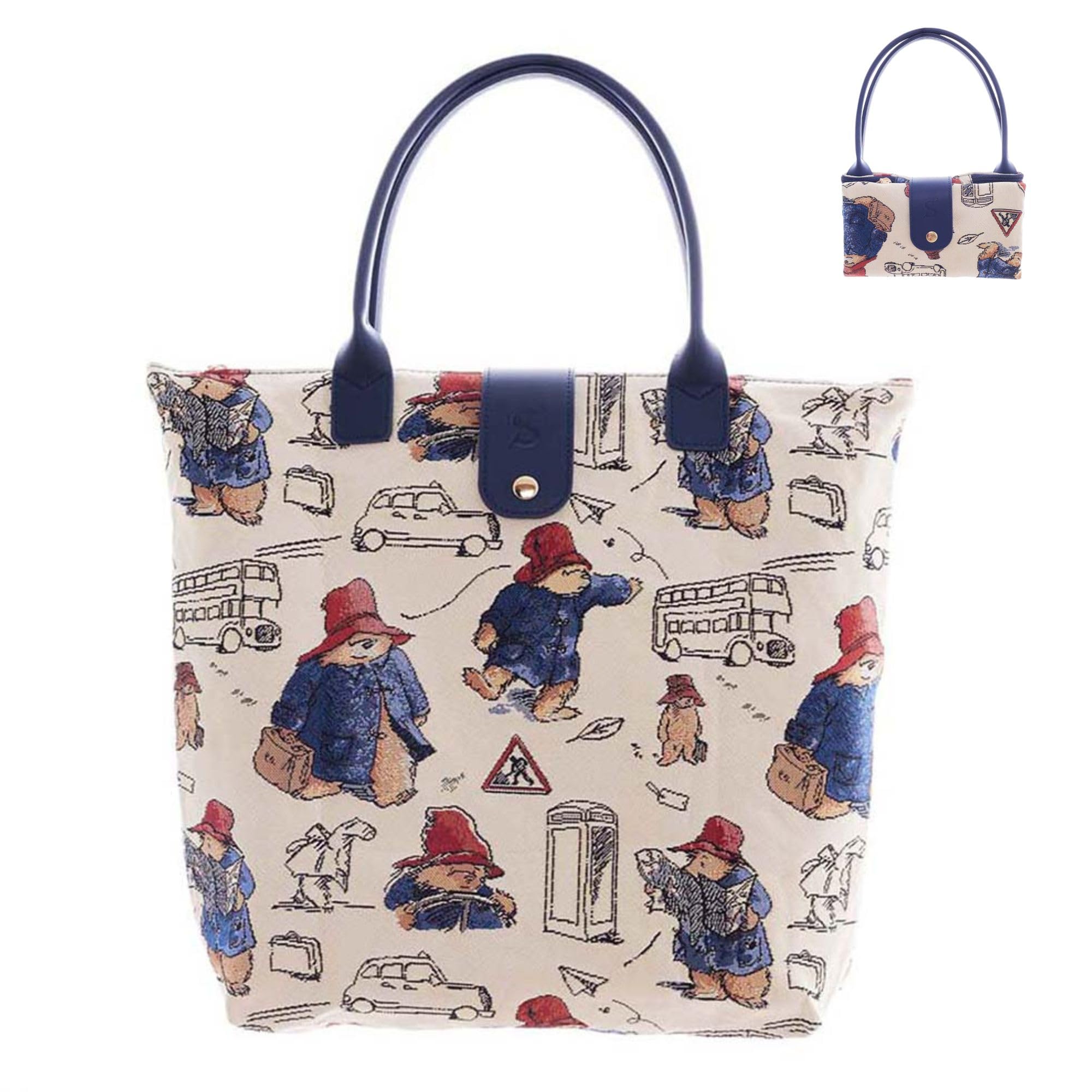 Signare Tapestry Tote Bag, Foldable Design 18 different patterns (FOLD) (Paddington Bear)