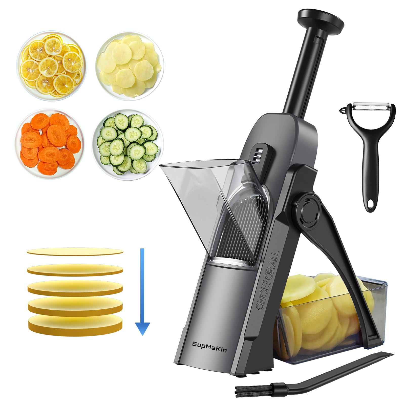 SupMaKin Safe Mandoline Slicer for Kitchen, Potato Slicer for Chips, Vegetable & Food Cutter,Thickness Adjustable 0.1-8 mm, Kitchen Faster Slice Artifact (Only Slicer)
