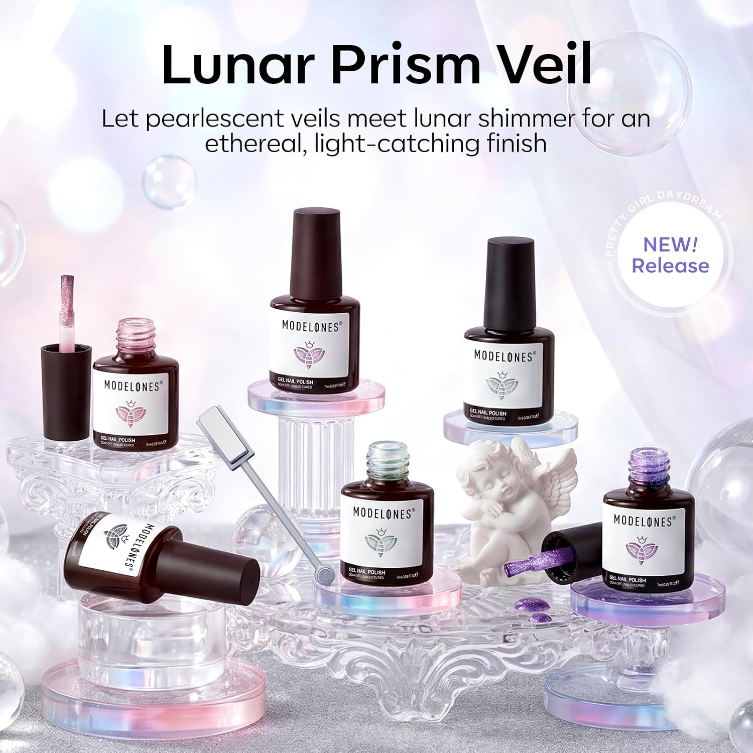 modelones Cat Eye Gel Nail Polish Set, 6 Colors Summer Light Pink Purple White-Blue Pearlescent 9D Cateye Glitter Gel Polish kit Dreamy Veil with Magnet Soak Off LED Nail Art Starter Kit DIY Gift
