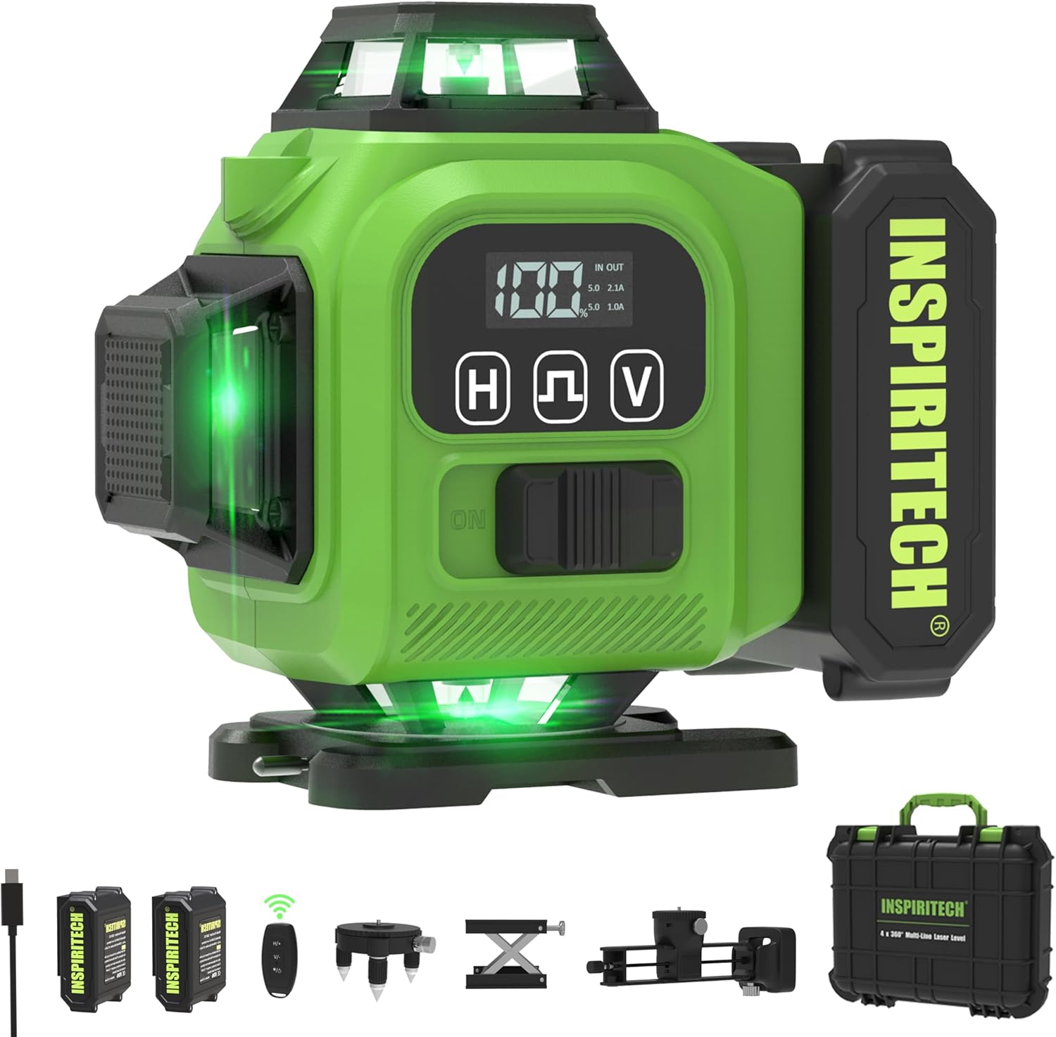 Laser Level 360 Self Leveling with Hard Case & Remote, 4x360 Rechargeable Green Line Laser for Framing Wall Ceiling Floor Tile