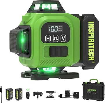 Laser Level 360 Self Leveling with Hard Case & Remote, 4x360 Rechargeable Green Line Laser for Framing Wall Ceiling Floor Tile