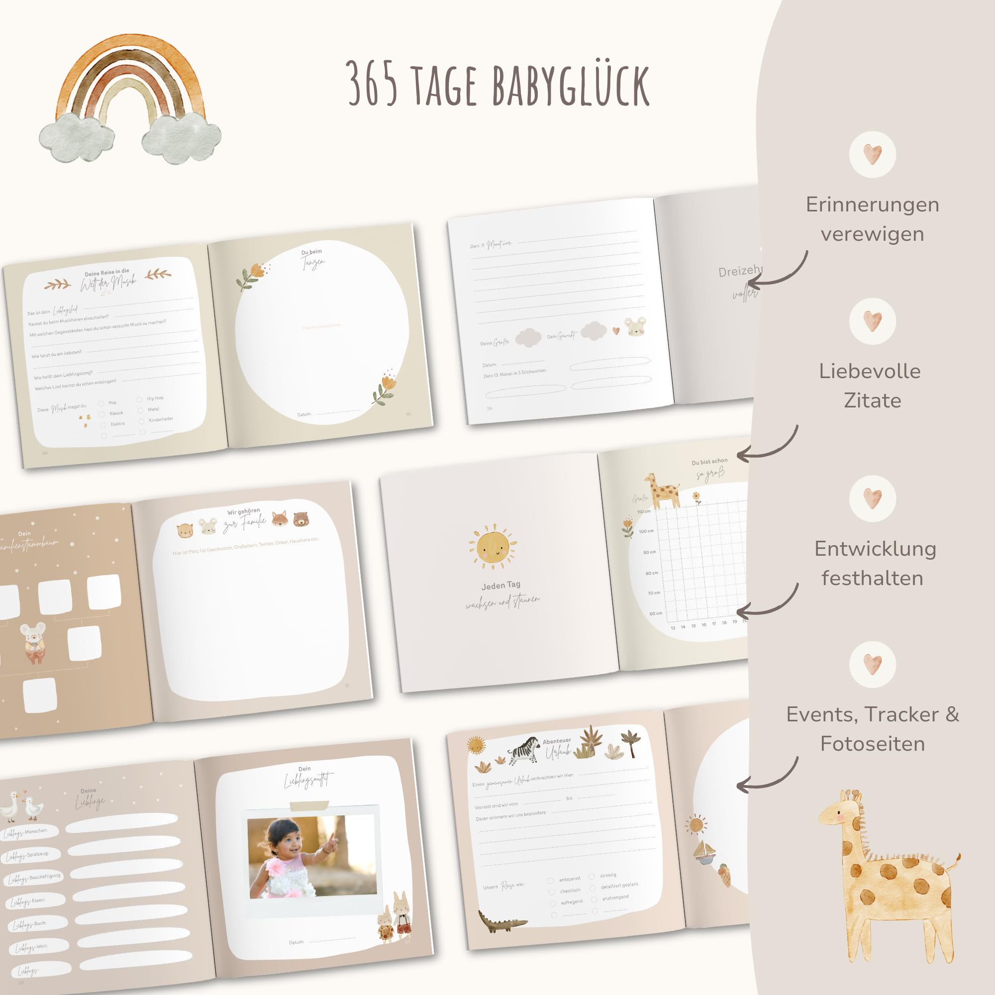 MeinBaby123® Babyalbum Dein 2tes Jahr hochwertig vergoldet | Geschenk erster Geburtstag | Geschenkt 1. Geburtstag | Meilensteine im zweiten Lebensjahr (beige)