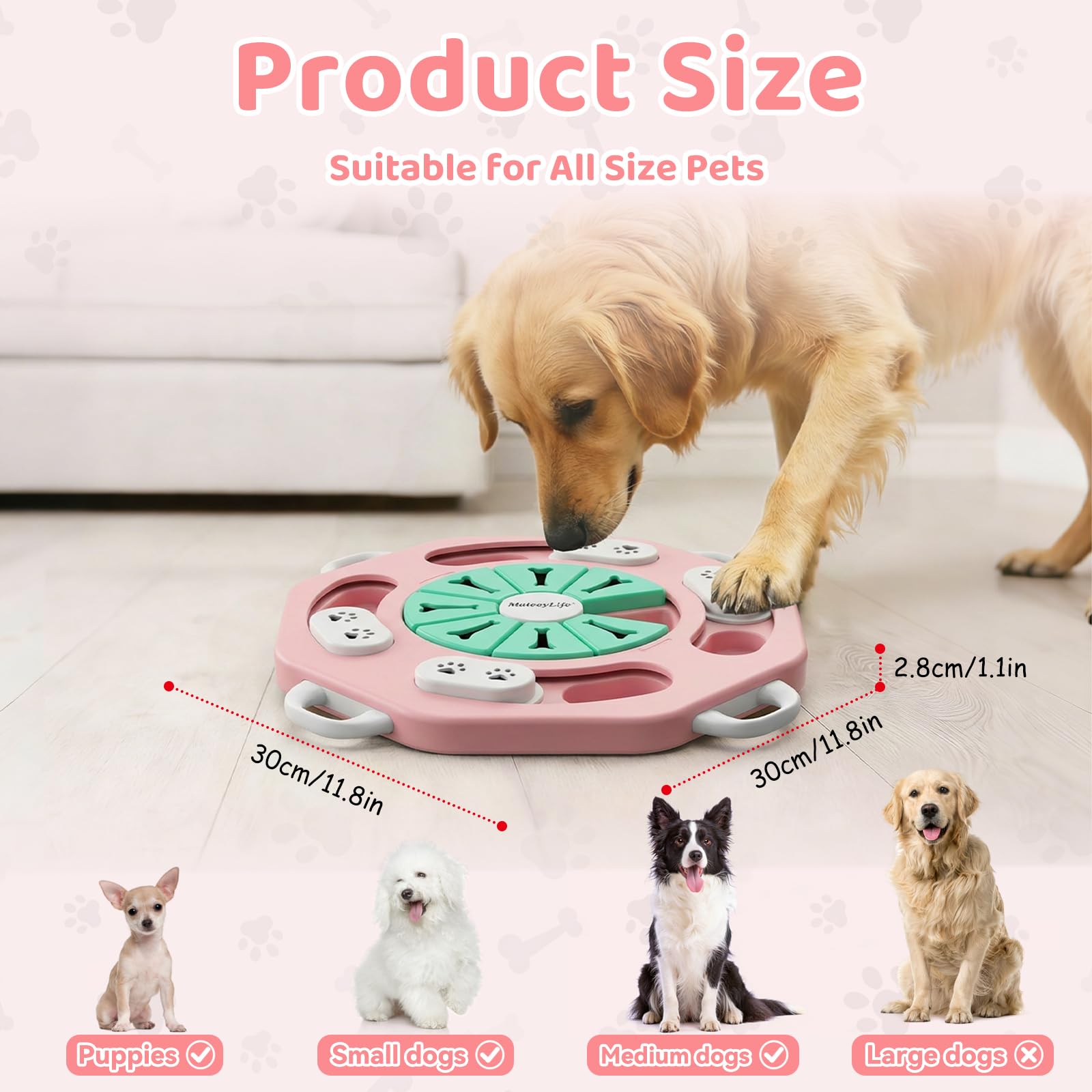 The pink MateeyLife Interactive Dog Puzzle Toy offers dual-mode mental stimulation and slow-feeding capabilities.