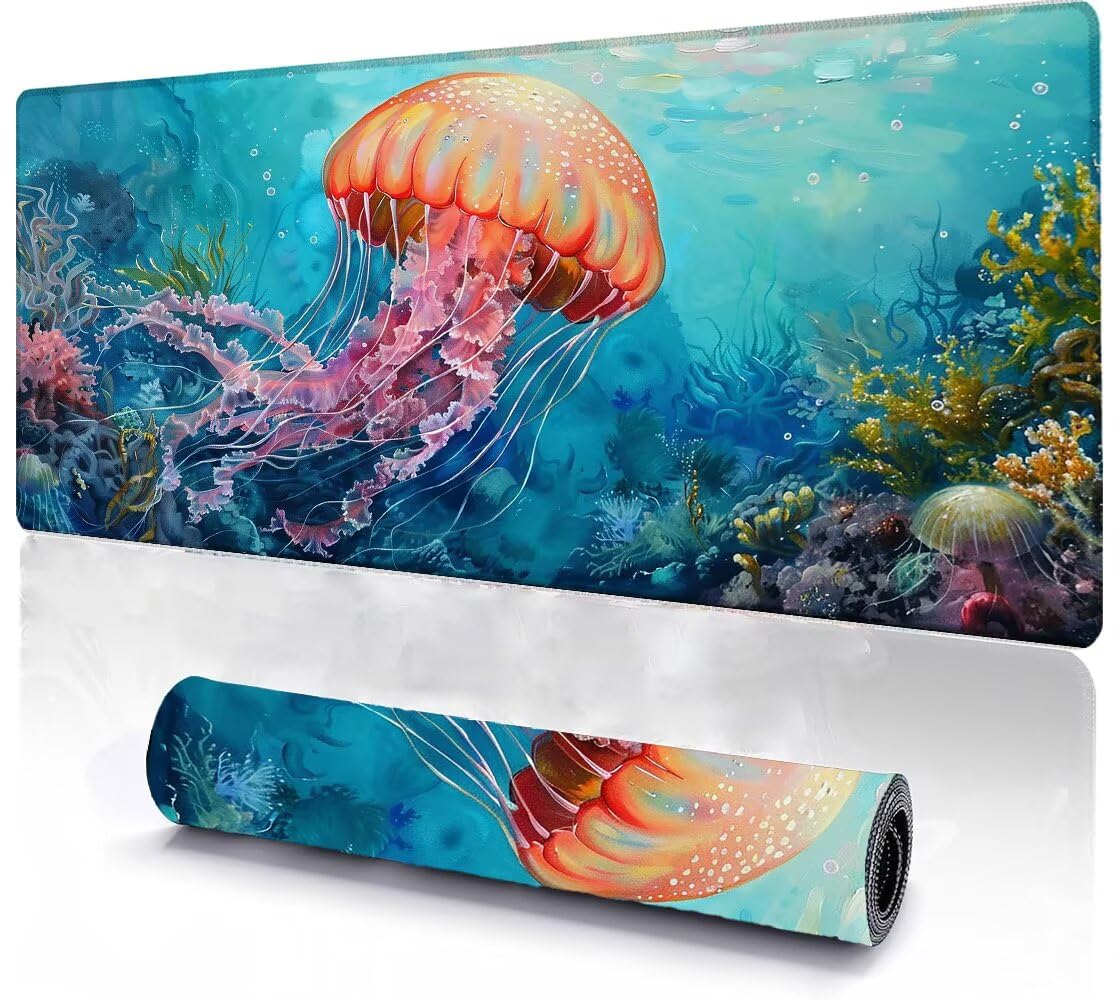 Alfombrilla Ratón XXL 600x1200x3 mm Mouse Pad Grande Gaming Medusa Alfombrilla Escritorio,con Base de Goma Tapete Escritorio con Bordes Cosidos, Impermeable Antideslizante Ordenador Desk Mat zj-9
