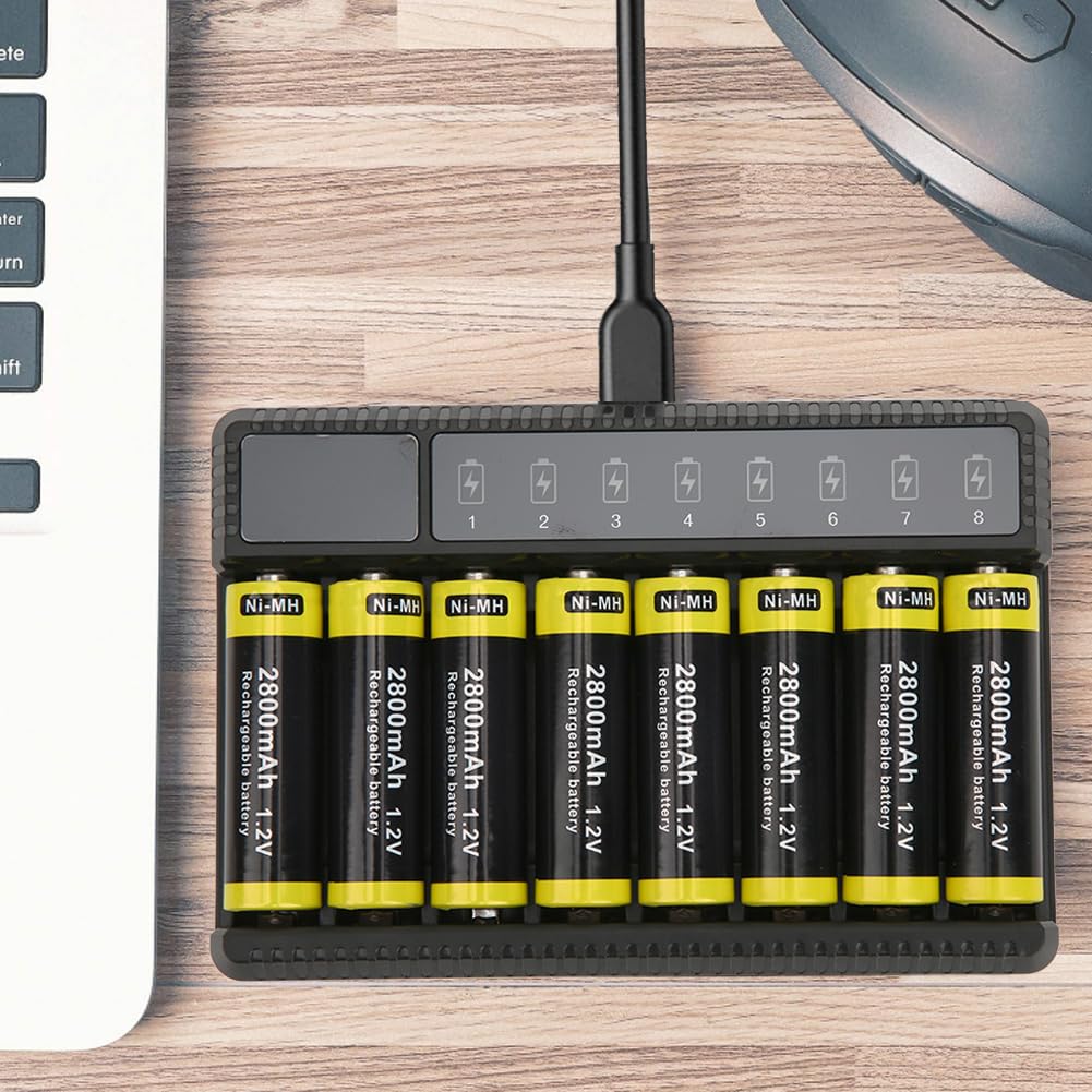 SEIVI – Chargeur de Batterie USB à Huit Emplacements, Protection Intelligente pour Piles Ni-MH AA AAA, 2800mAh, écran LCD, Conception Compacte