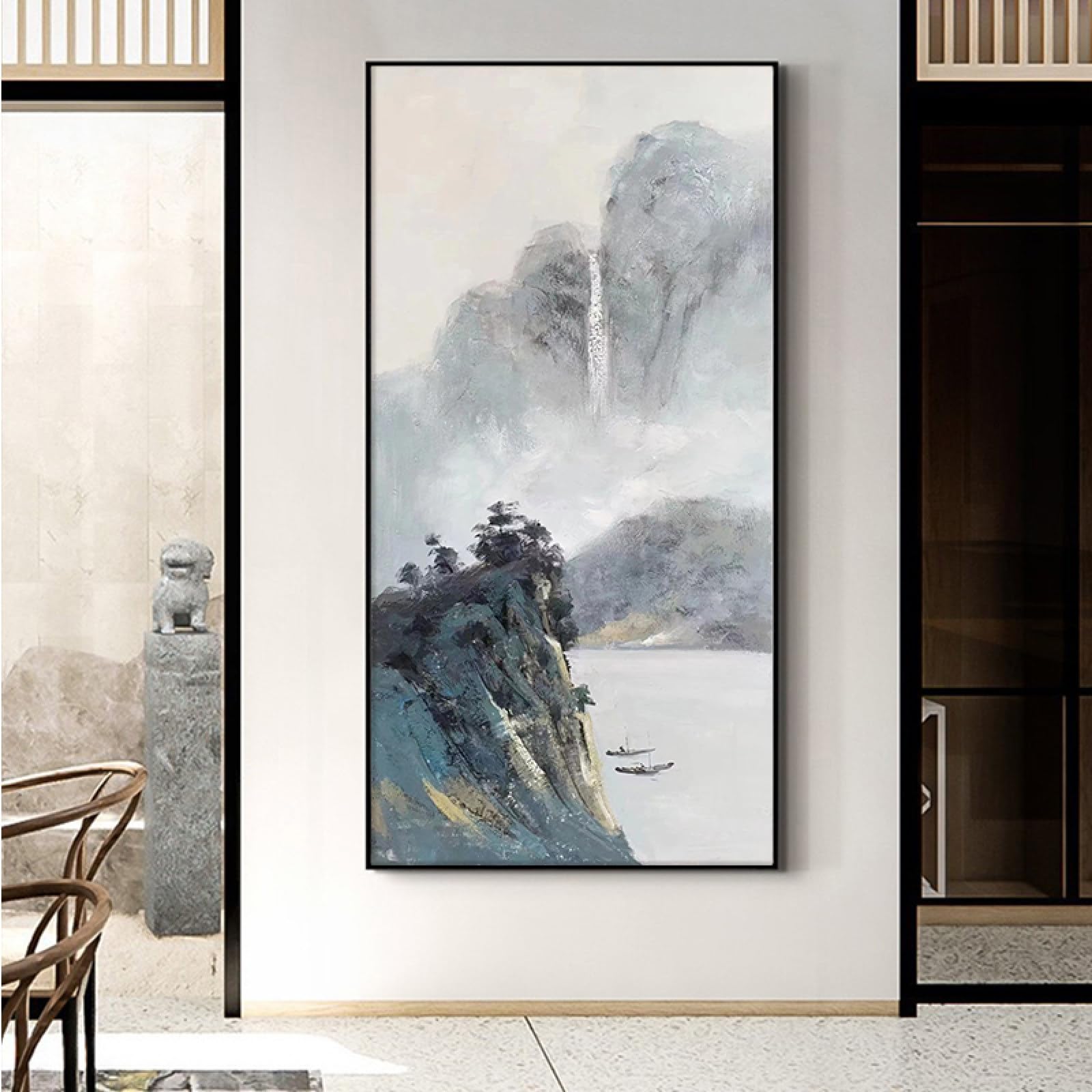 Grand tableau abstrait pour habiller un grand mur vide au-dessus du canapé