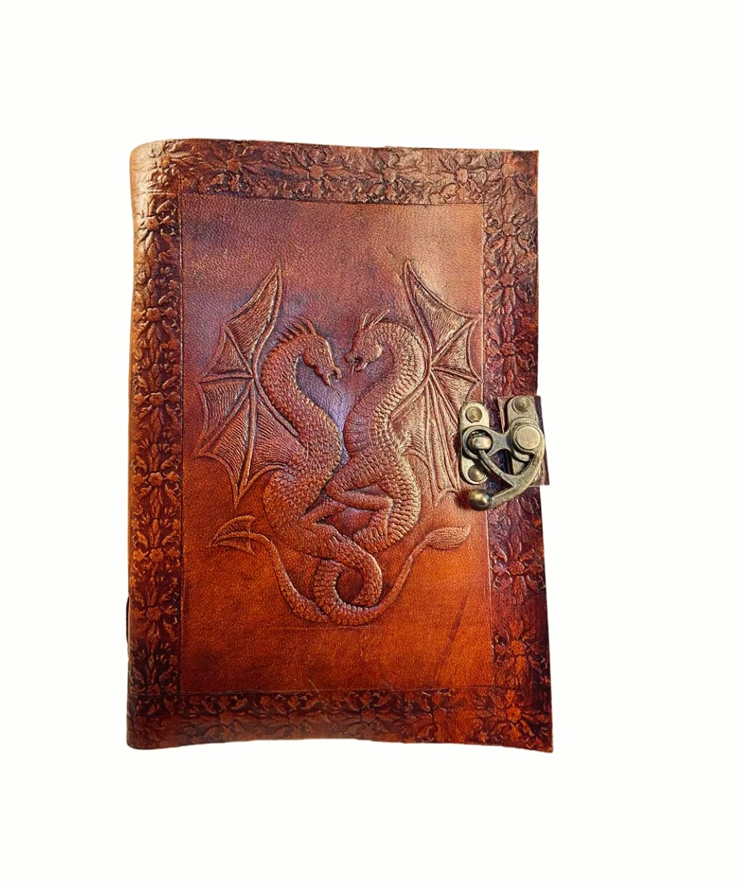 Shadow Leather Book | Handmade Leather Journal/Writing notebook Diary/Bound Daily Notepad | Witches Grimoire | Leather Wiccan Handmade Journal | Vintage Leather Blank Pages | Handcraft Journal With lock | Antique Double Dragon Vintage Journal 10x7