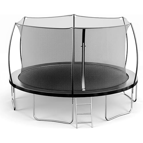 Seray 10FT 12FT 14FT Recreational Trampoline with Enclosure Net and Ladder and Anti-Rust Coating, ASTM Approved Trampoline Outdoor for Kids and Adults Outdoor Yard Trampolines