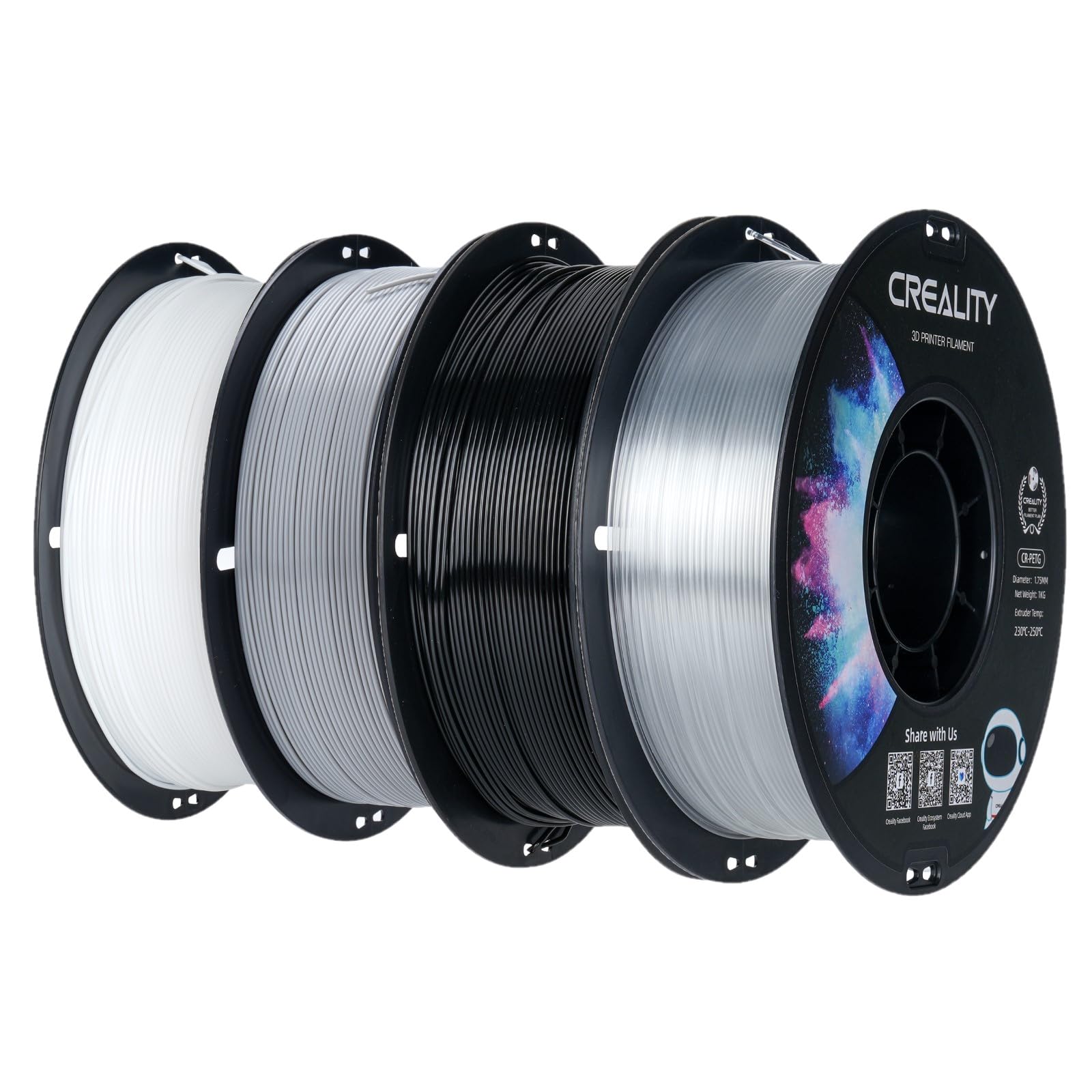 Creality Filamento PETG 1.75mm 4KG para impresión 3D, Excelente Dureza, Alta Precisión, Sin Olor y Tóxico, A Prueba de Humedad, Filamento PETG Brillante de 1kg para Impresora 3D