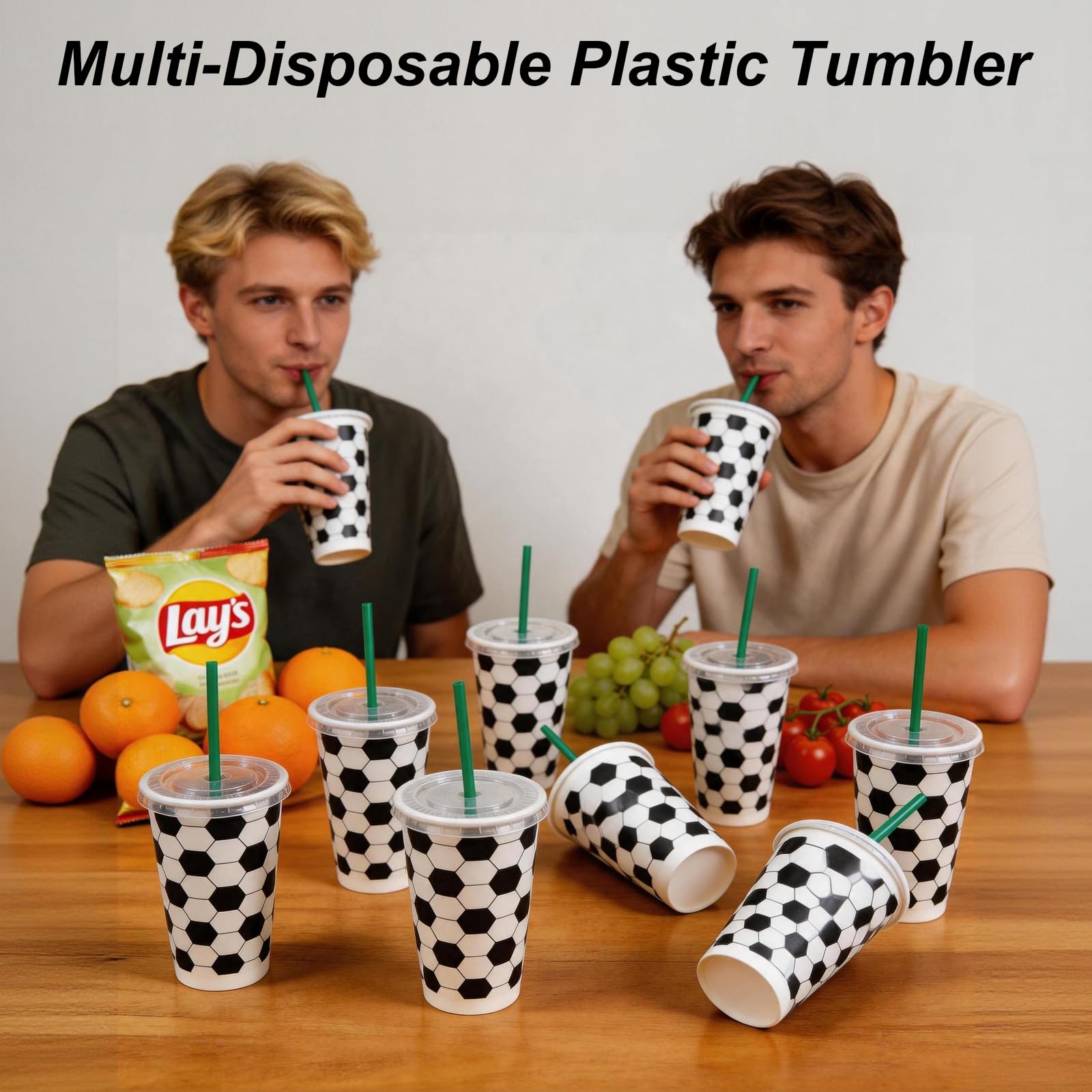 12 vasos de fútbol de 710 ml (24 oz) con tapa y pajita, botellas reutilizables para beber de fútbol, pelota deportiva, fiesta de cumpleaños, regalos para fiestas, fans, decoración de