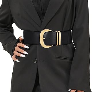 Women Wide Elastic Waist Belt for Dresses Fashion Gold Buckle Stretchy L...