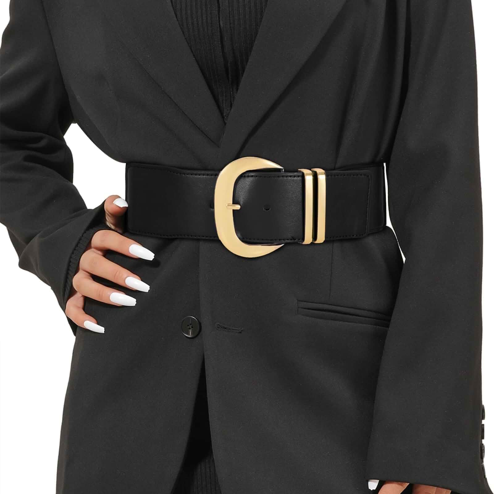 WHIPPY Women Wide Elastic Waist Belt for Dresses Fashion Gold Buckle Stretchy Leather Waistband for Ladies