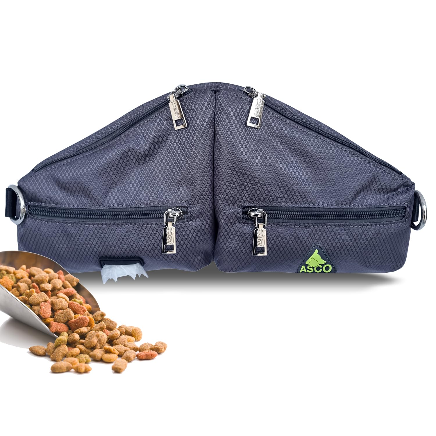 ASCO Bolsa para golosinas Duo para perros con 2 bolsillos para golosinas, bolsa de comida con compartimento para teléfono móvil y dispensador de bolsas de excrementos, bolsillo para comida con acceso