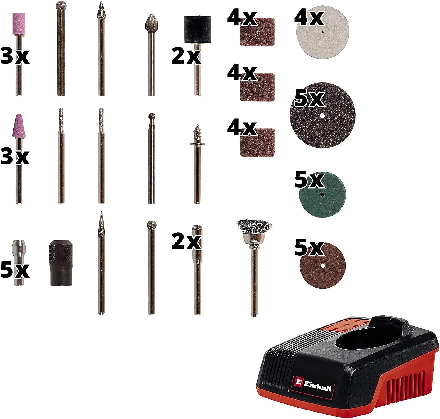 Einhell Akku-Schleif-/Gravur-Werkzeug TE-MT 7,2 Li (Lithium-Ionen, 7,2 V-Akku, Drehzahlelektronik, Arretierknopf, LED-Leuchtring, inkl. Ladestation, 57-tlg. Zubehörset + Box)
