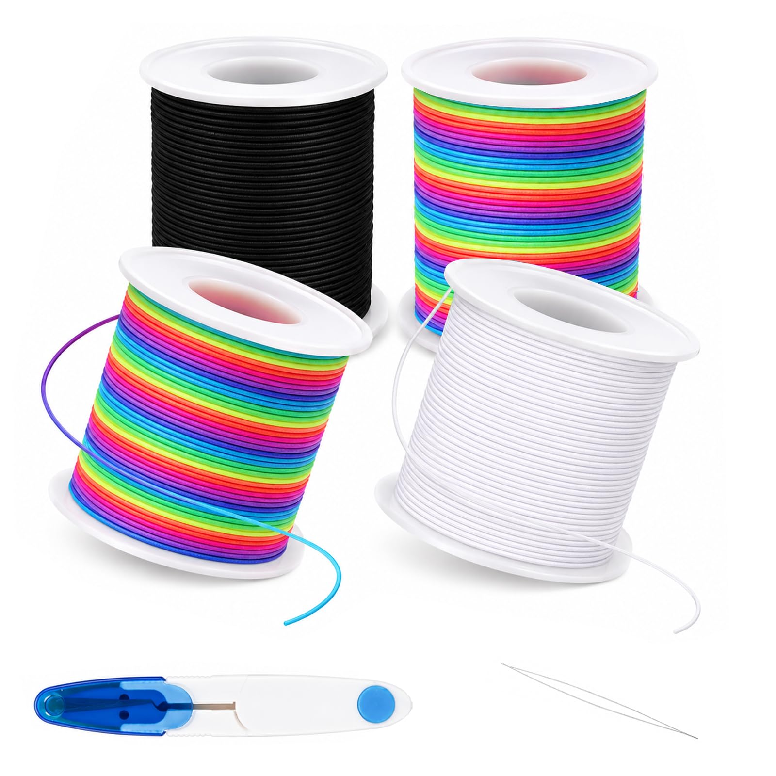 4 Rolls 1mm Elastic String, Elastic Cord for Bracelet Making, Jewellery Making & Beading