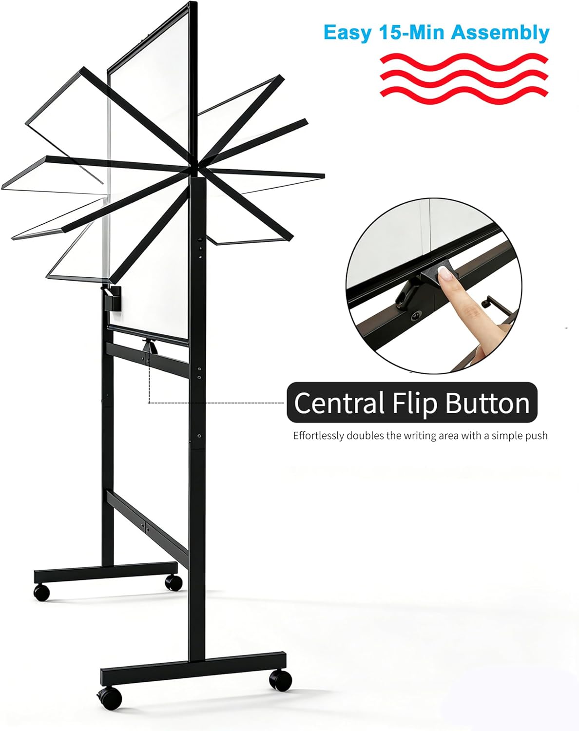 A AIRLLEN Rolling Whiteboard - 48x32 Double Sided Magnetic Dry Erase Board with One-Click Flip Button, Mobile Standing White Board for Teaching, Brainstorming & Office Presentations