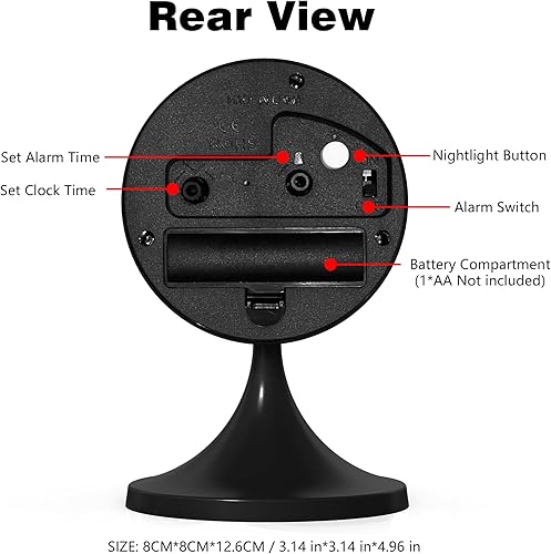 Miniatura 7 de Bonito reloj despertador analógico de 3 pulgadas, pequeño reloj de mesa retro que funciona con pilas, reloj de escritorio de metal brillante con luz