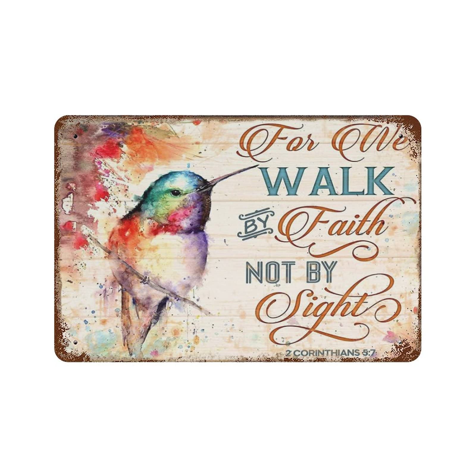 AOOEDM For We Walk By The FaithBy Sight Metal Tin Signs for Man Cave Funny Art Wall Plaque Kitchen Bar Sign Coffee Shop Garage Wall Decor Hanging Decor