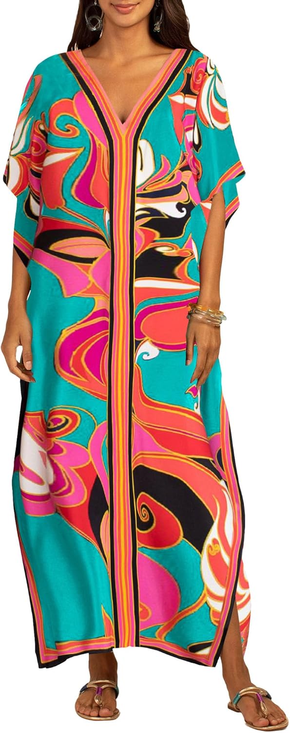 Bsubseach Women Plus Size Kaftan Dress Swimsuit Cover Up Caftan Maxi Beach Dresses Cover Ups
