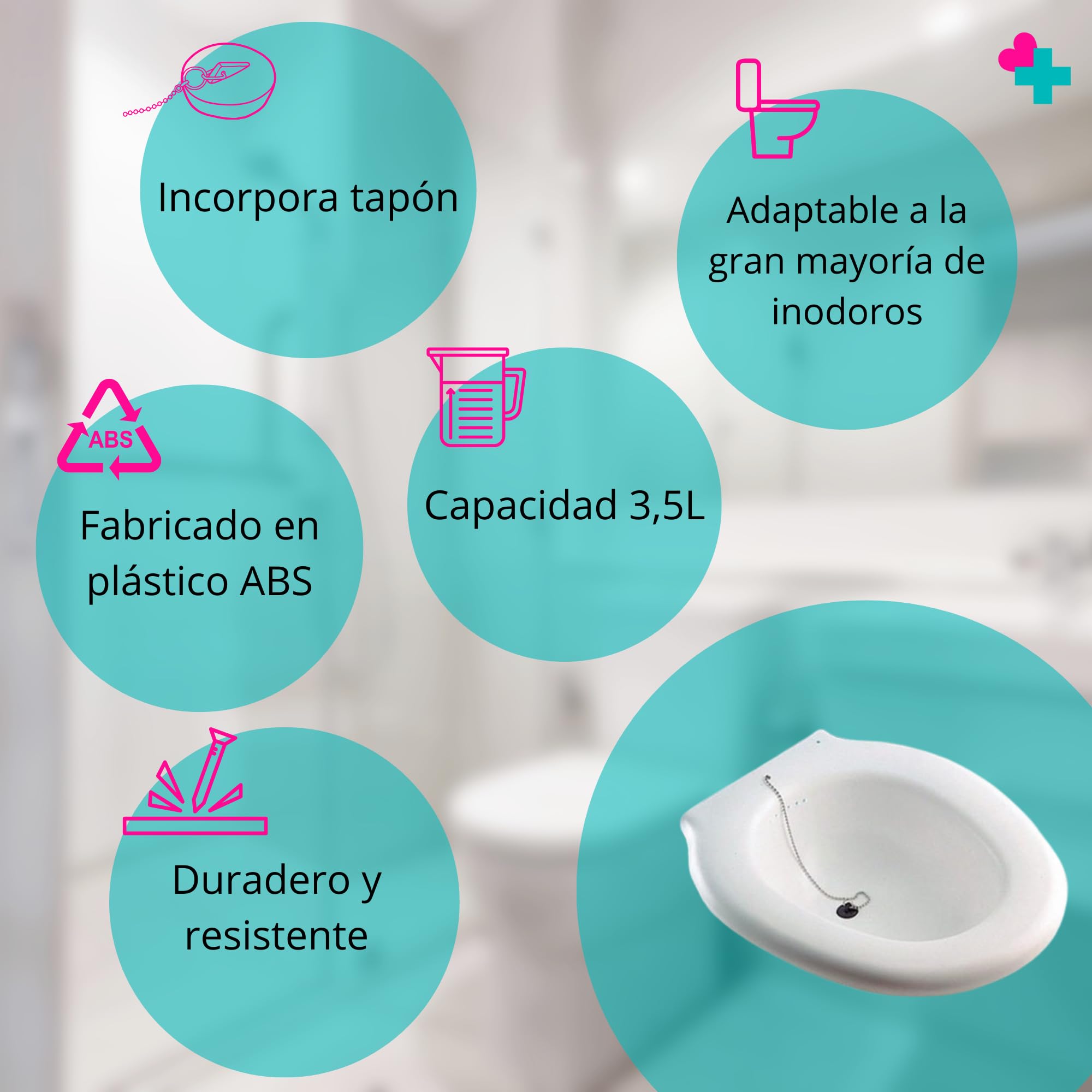 Bidet Portátil para WC 3,5 Litros | Adaptador Higiénico para Inodoro con Tapón de Vaciado | Bidet Sanitario Universal para Adultos, Mayores, Embarazo, Postparto y Movilidad Reducida
