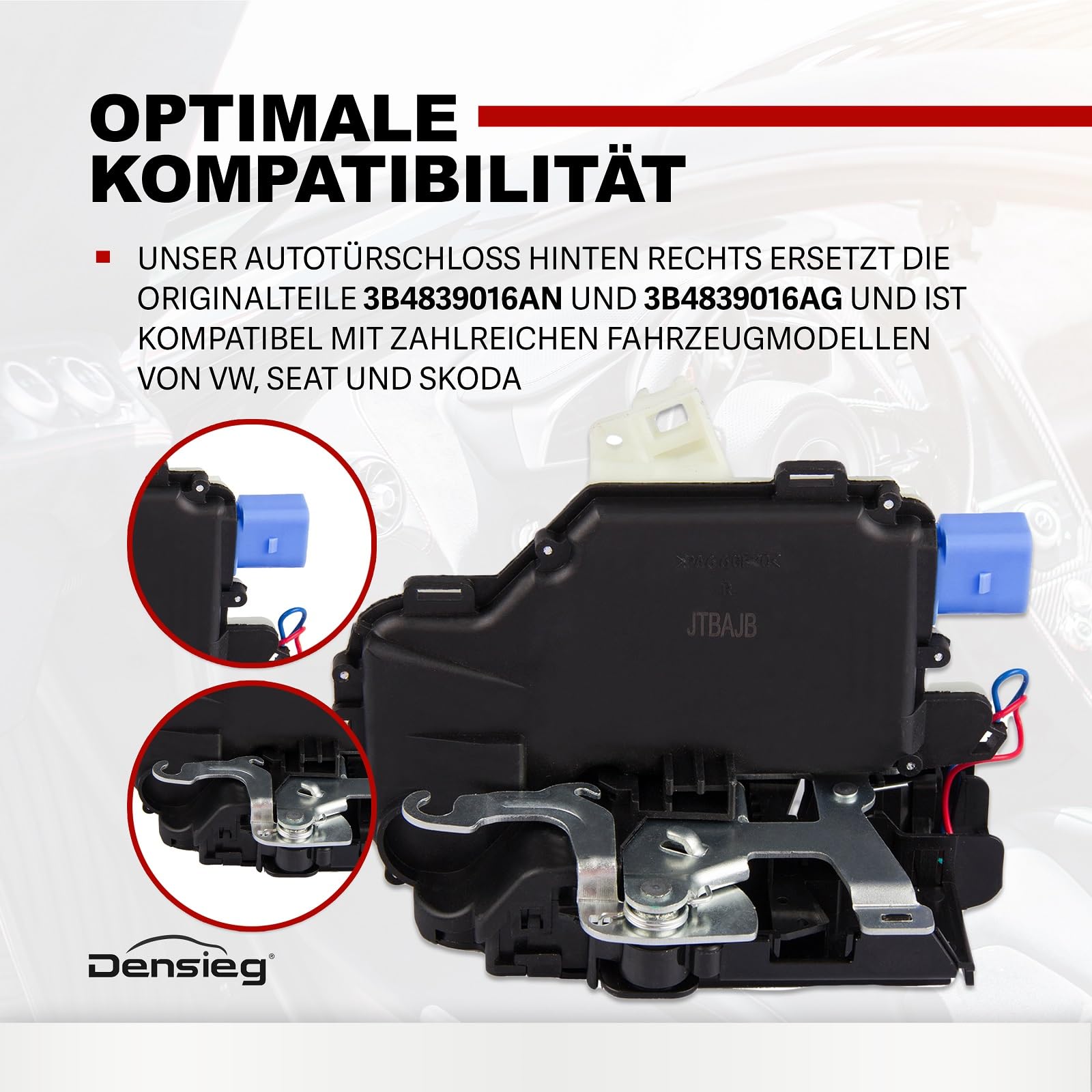 Cerradura de puerta trasera derecha – Repuesto de bloqueo de puerta para VW Polo 9N, Seat Ibiza 6L1, Skoda Fabia 6Y2 6Y3 6Y5 – Cerradura centralizada – 3B4839016AN 3B4839016AG
