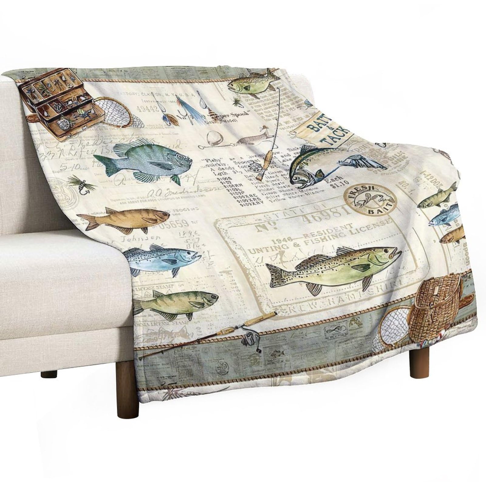 Fishing Blanket Gifts for Men and Kids - Soft Warm Cozy Fleece Throw for Adults - Fish Theme Couch Sofa Bed Cover 40"x50"