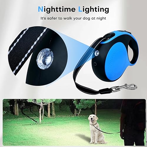 Miniatura 5 de Correa retráctil para perro con cable a prueba de mordeduras y linterna LED, correa resistente de 16 pies, adecuada para perros pequeñosmedianos que