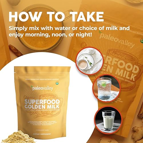 Miniatura 4 de Paleovalley Superalimento orgánico Golden Milk - Inmune, concentración, cognitiva, longevidad - cúrcuma, leche de coco rica en MCT, hongos