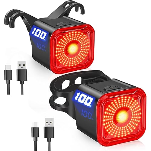 DARKBEAM Bike Tail Light with LED Display Screen, USB-C Rechargeable 6 Light Modes, IP55 Waterproof Bicycle Taillight for Night Riding, Super Bright Rear Bike Light for Road Mountain, 2 Pack