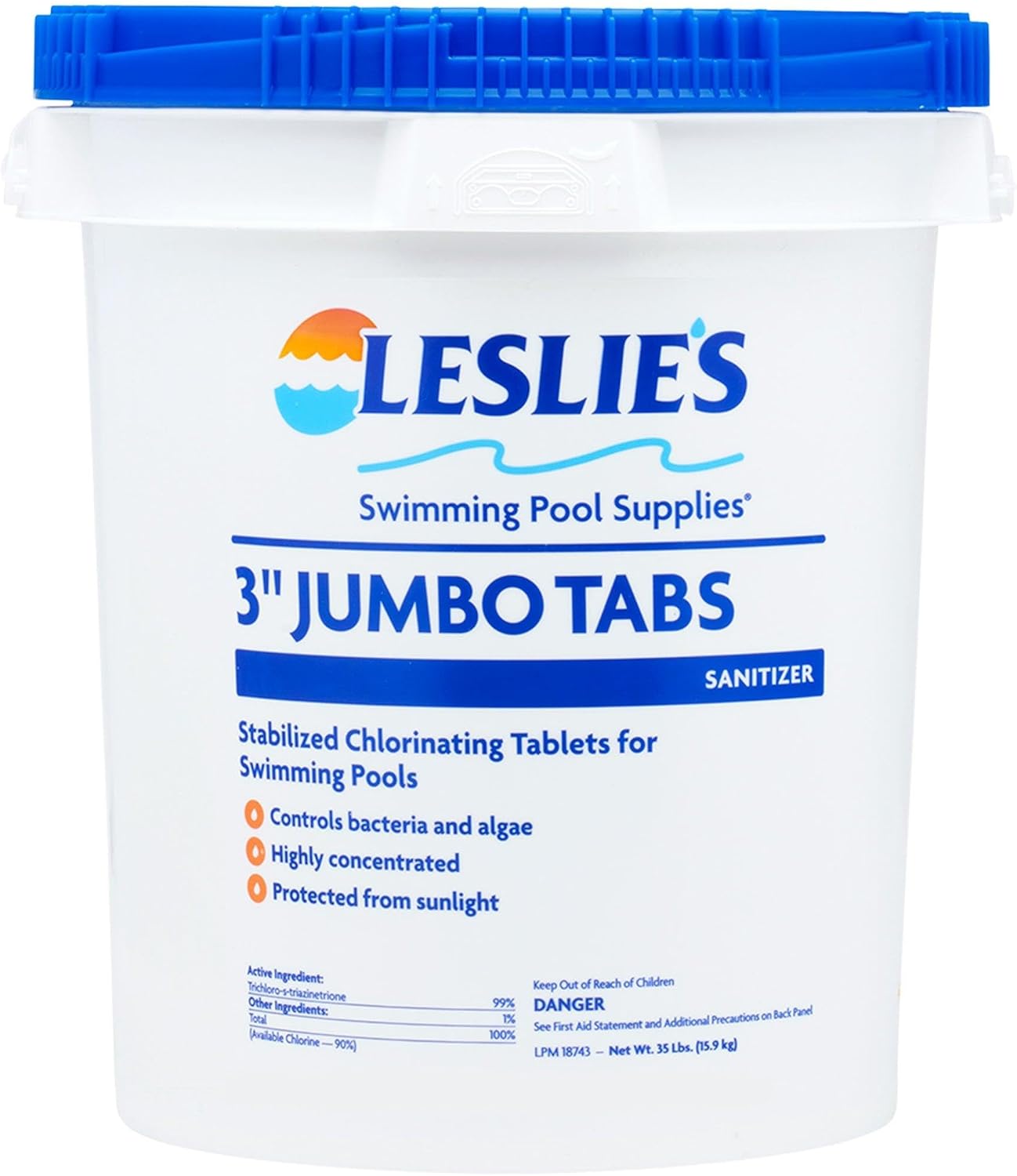 Leslie's 3 Inch Stabilized Chlorine Tablets for Sanitizing Swimming Pools - Individually Wrapped, Slow Dissolving - 90% Available Chlorine - 99% Tri-Chlor - 35 Pounds