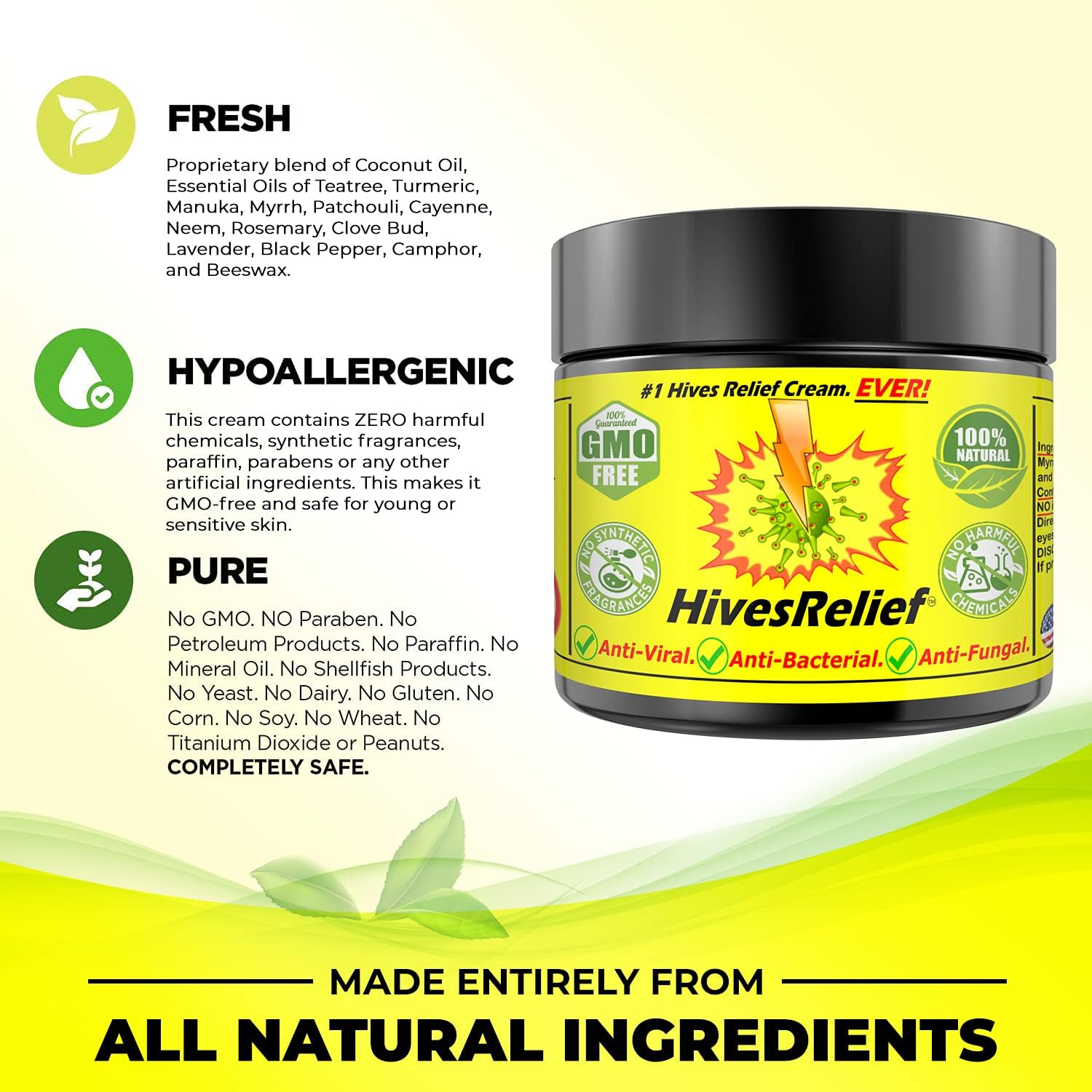 Cream - Fastest Acting Powerful Hives Relief Cream with 100% Natural Formula - Gentle Skin Irritation Cream for Hives Itchiness, Redness & Rashes - for Adults & Kids - Image 3