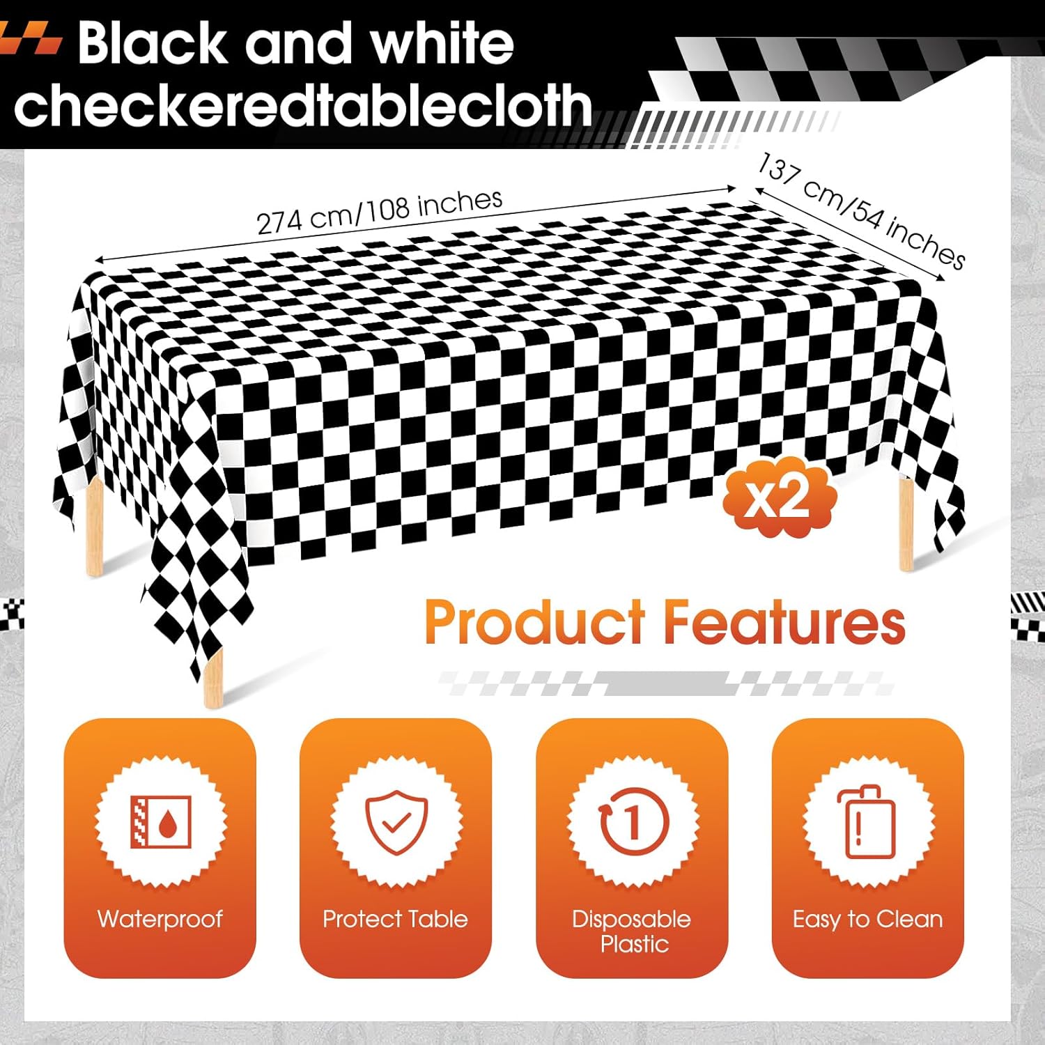 352 Pcs Race Car Party Supplies Tableware Set Include 9 Inch 7 Inch Black and White Checkered Flag Paper Plates Napkins Plastic Cups Tablecloth Cutlery for Race Car Birthday Party Decoration - Image 3