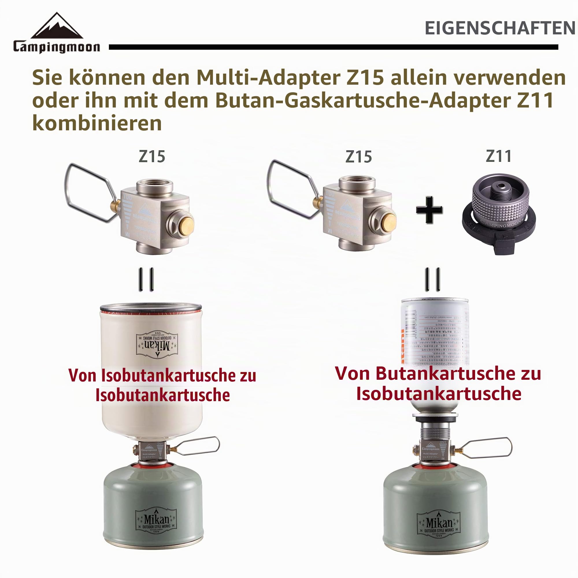 camping moon Outdoor Butangas Nachfülladapter Gas Saver Plus Düse Typ Kanister auf Isobutan Kanister Gas Saver Z11/Z15