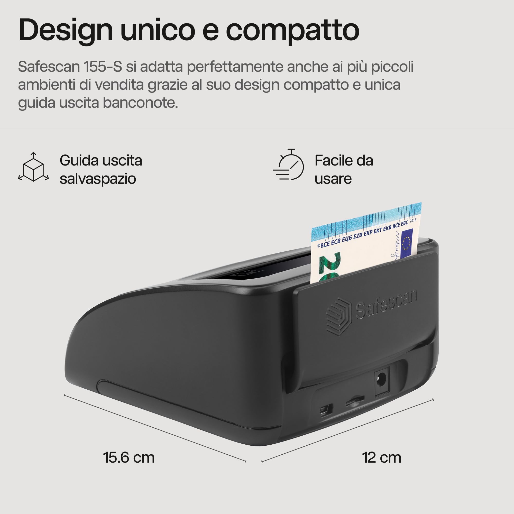 Safescan 155-S Verifica banconote portatile completo che verifica le banconote - Verificatore del falso a 7 punti - Accurato Verifica banconote al 100% con batteria e impilatore banconote inclusi
