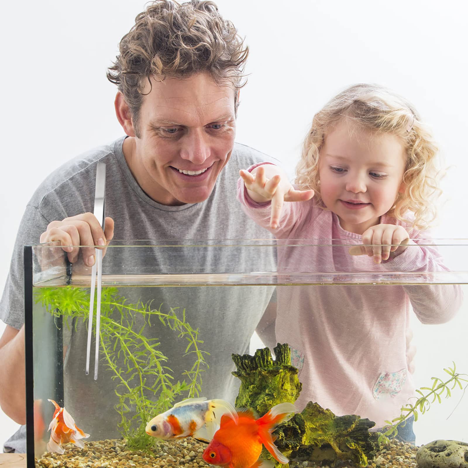 cobee Set di pinzette per acquari con sacchetto di flanella, 2 pinzette dritte e curve in acciaio inossidabile Acquario Terrario Aquascape per piante da acquario Strumenti di Aquascape(27cm)