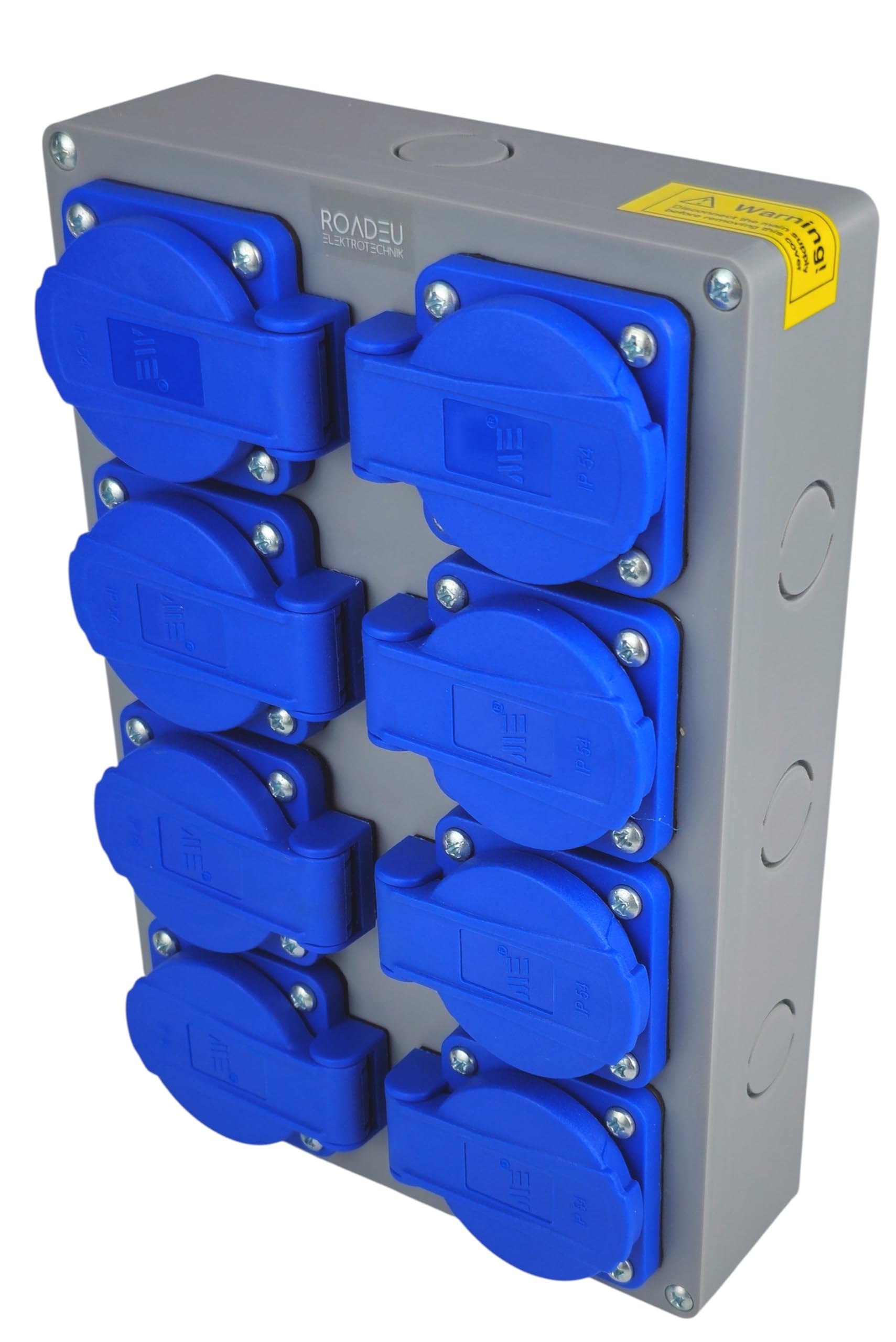 RoadEu Multipresa 8 Prese IP44 Verticale | Schuko 230V/16A | Scatola di Derivazione Pre-cablata | Quadro Elettrico Industriale per Officina Cantiere
