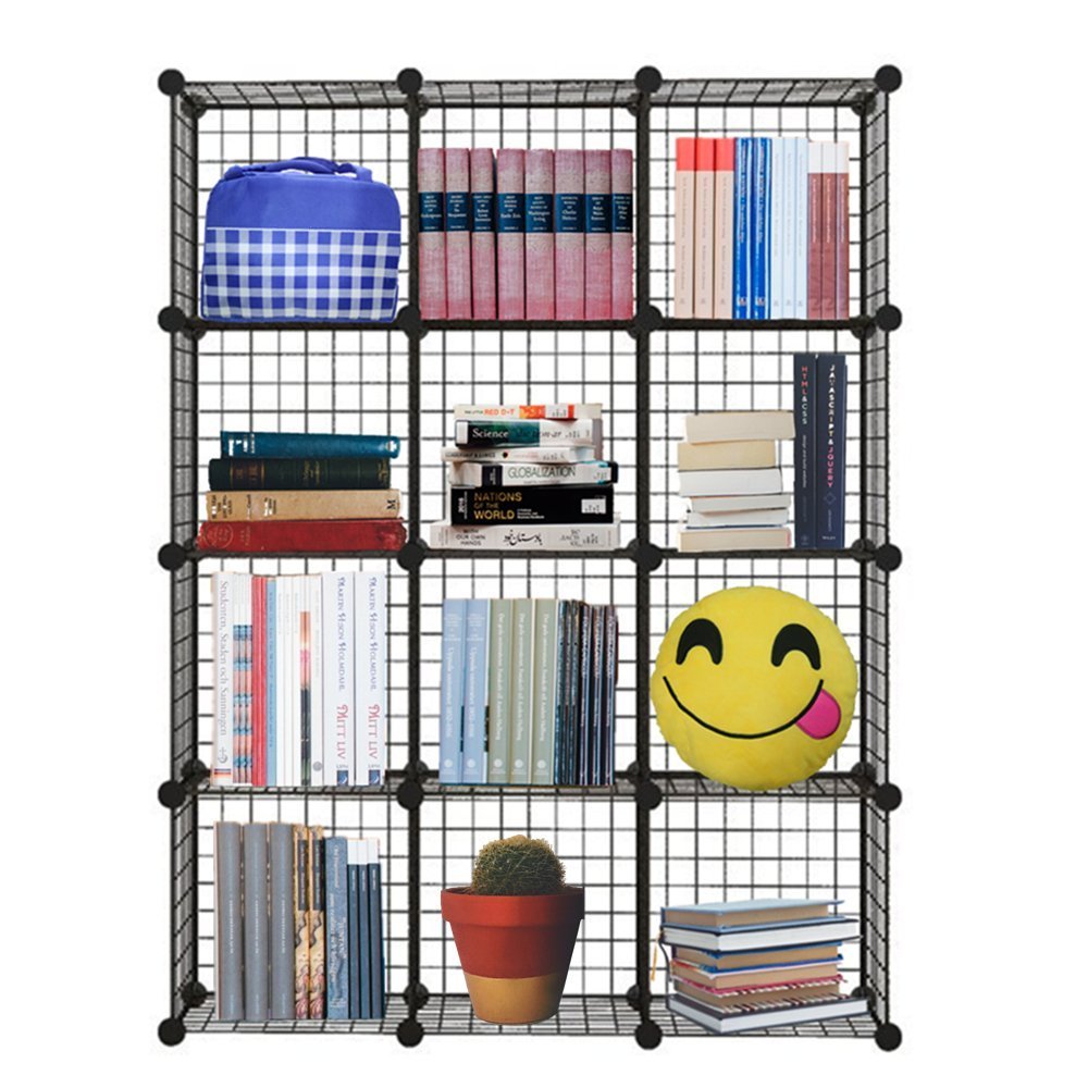 Yosae Hikaro 12 Cube Closet Organizer, Garage Storage Racks Sets, Shelf Cabinet, Wire Grids Panels and Units for Books, Plants, Toys, Shoes, Clothes, Stainless Steel Black