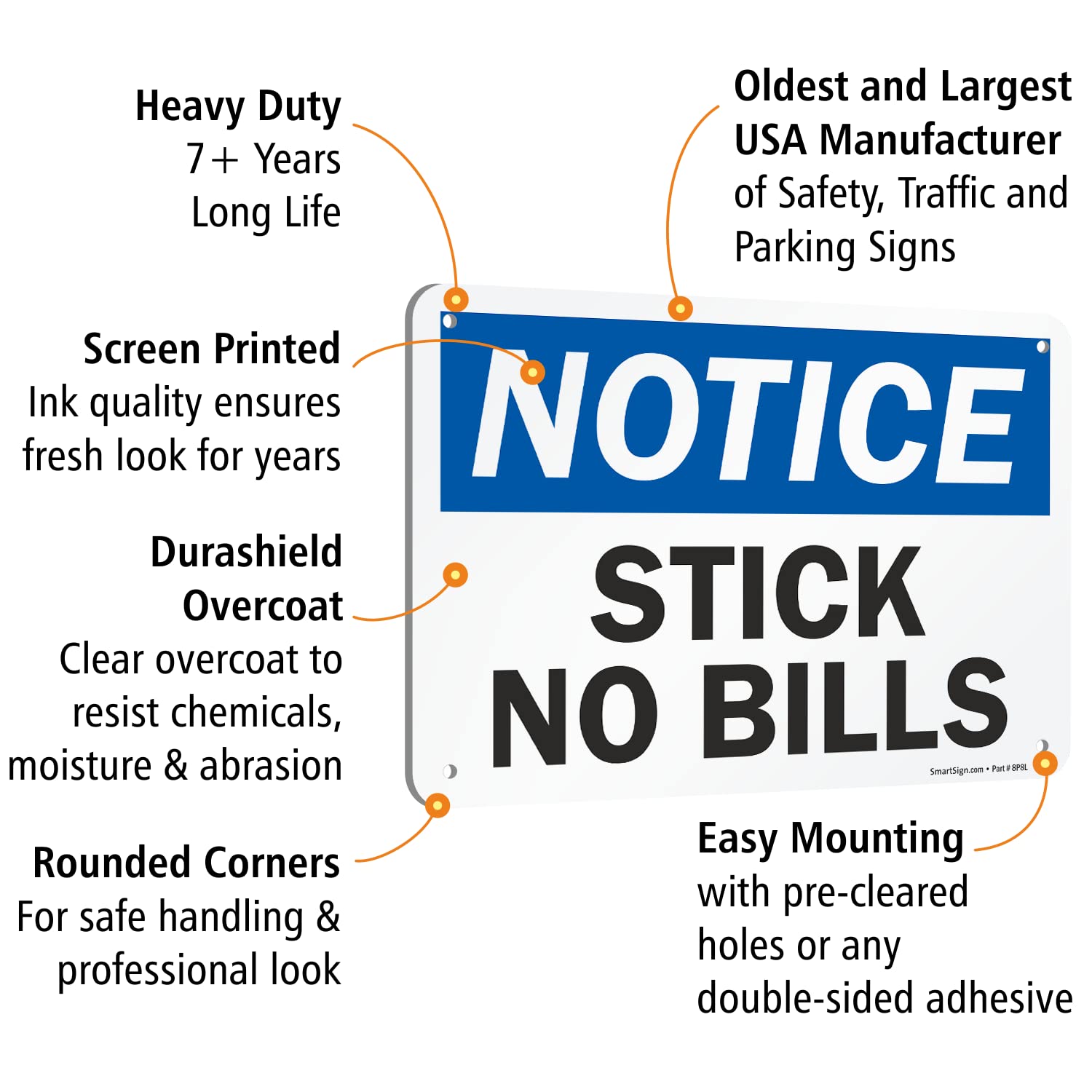 SmartSign 7 x 10 inch “Notice - Stick No Bills” OSHA Metal Sign, 40 mil Laminated Rustproof Aluminum, Blue, Black and White