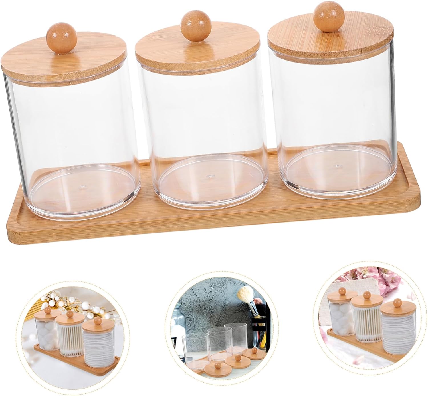 Ciieeo 2sets Clear Bathroom Vanity Organizer with Lid for Cotton Swabs and Pads Elegant Storage Jars for Easy Identification and Convenient Use