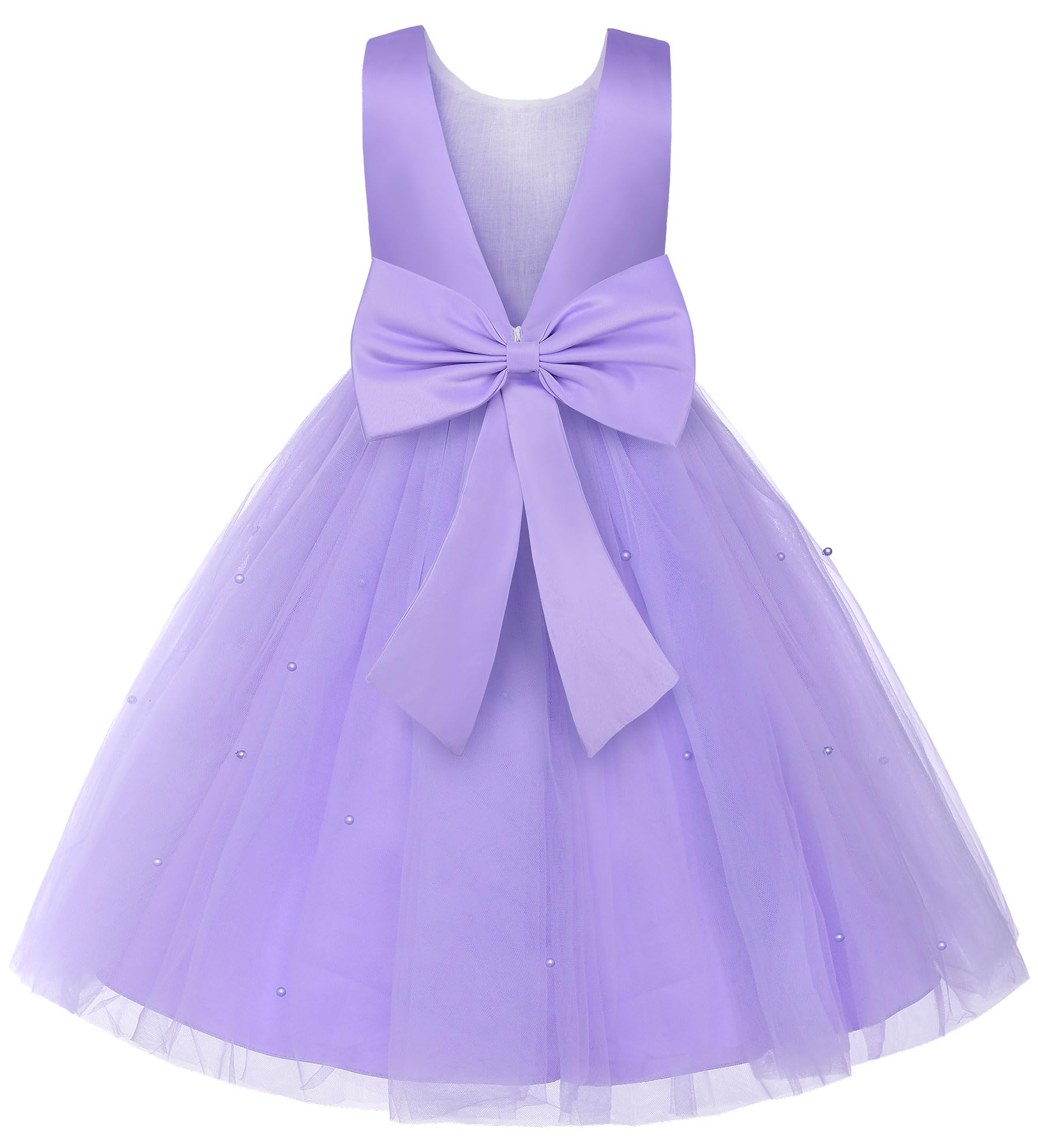Uhnice Flower Girl Dress Satin Ball Gown for Wedding Party with Bowknot