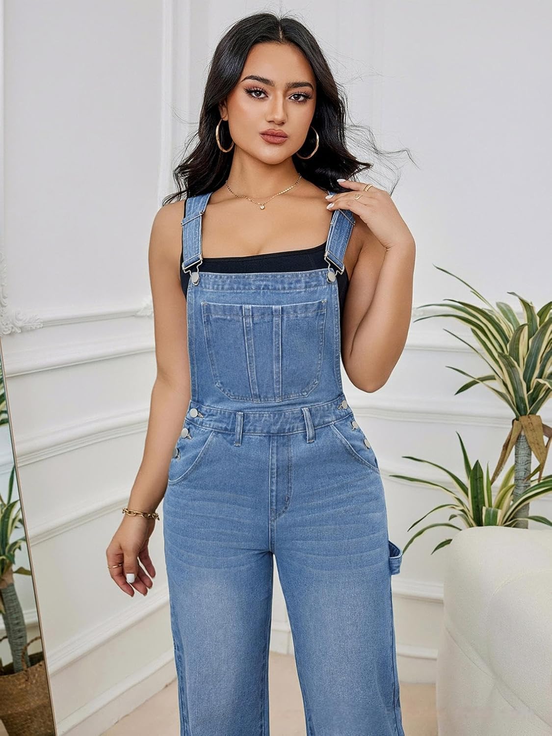 Women's Loose Fit Denim Overalls Adjustable Strap Bib Overall Jumpsuit with Pockets Vintage Style Workwear for Casual - Image 6