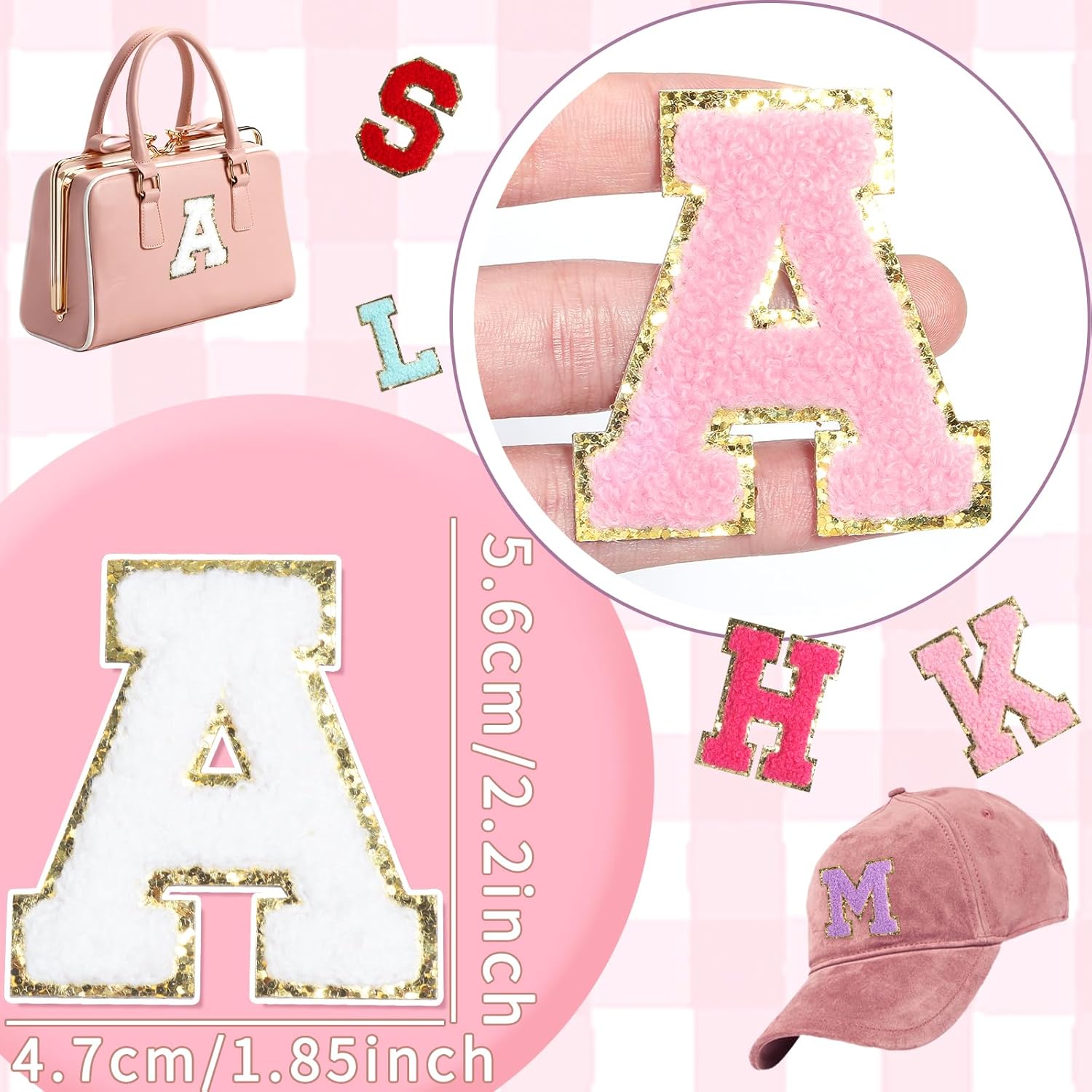 8 Pcs Self Adhesive Chenille Letter Patches 2.16 inch Glitter Varsity Preppy Letter Patches Stick for Clothes Jeans Hats Laptop Phone Case Fridge Repairing and DIY Decorating Accessories,White A - Image 2