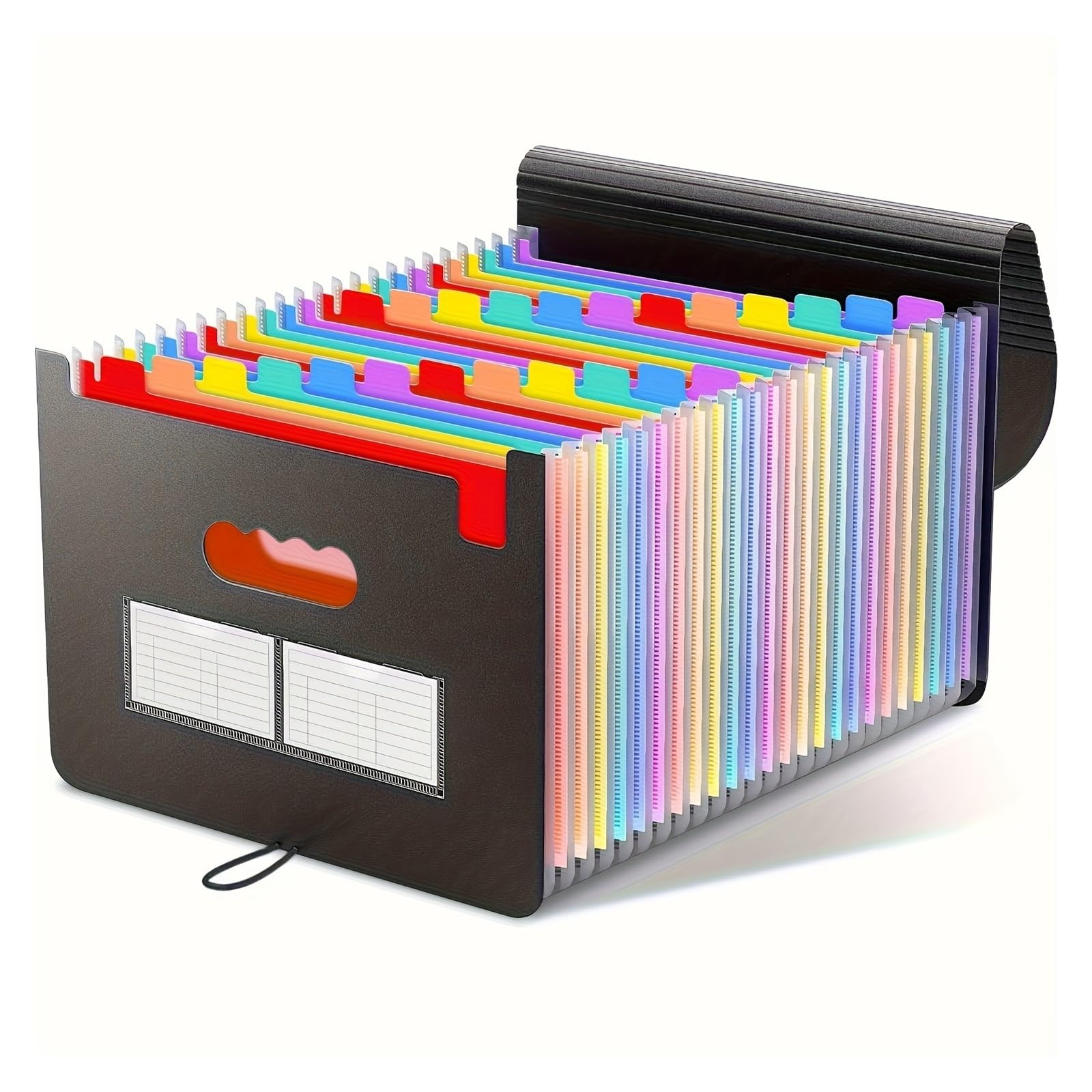 25/13 Bolsillos De Plástico for Colgar Sellado Por Tres Lados Para Oficina | Bolsa de órgano con tapa de cuerda, carpeta multicapa A4, bolsa de almacenamiento de archivos de oficina(Black 25 grids)