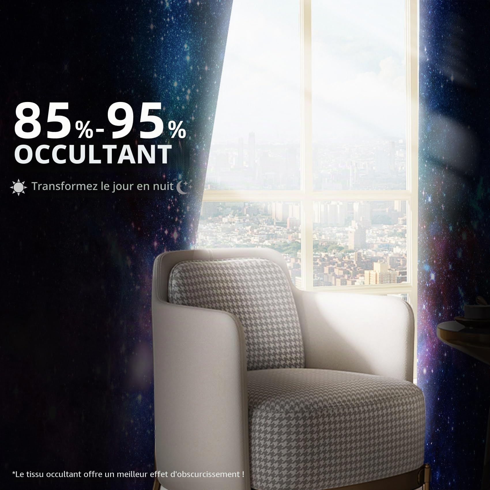 Rideaux occultants 140x245cm Motif Galaxie et nébuleuse pour Chambre de garçon et Fille, Ciel étoilé, Univers, Espace, occultant avec œillets pour Salon, Isolation Thermique